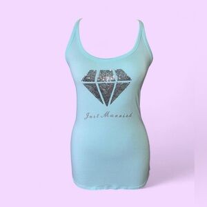 Victoria's Secret Just Married Light Blue Tank Top with Sequin Diamond
